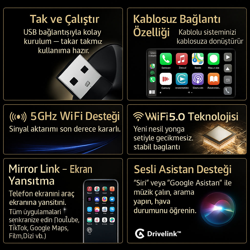 Drivelink™ Kablosuz CarPlay - Ekran Yansıtma Modüllü